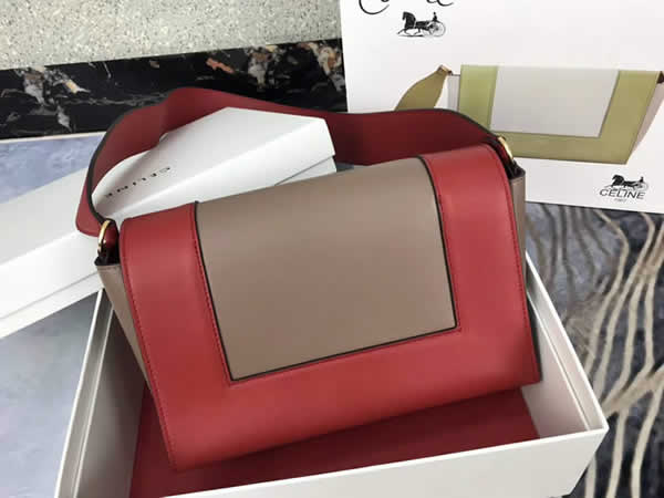 Fake Celine Frame Color Matching Red & Khaki Shoulder Bag Messenger Bag 180263